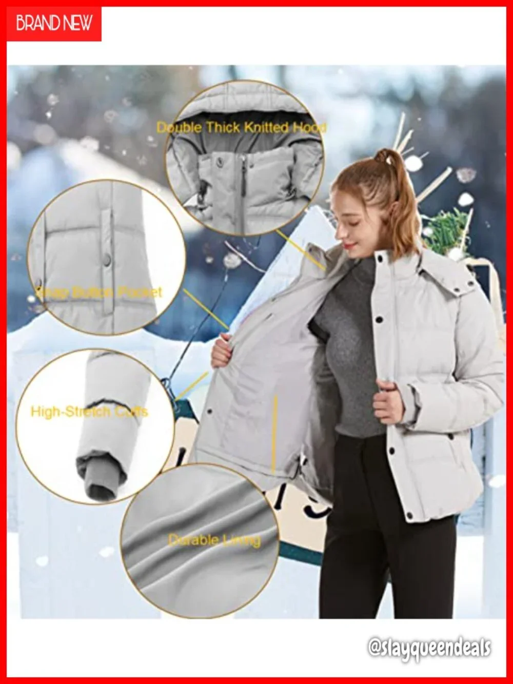 Quilted Puffer Jacket with Removable Hood - Warm Winter Coat